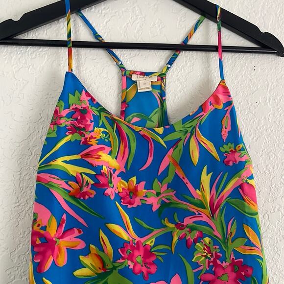 J. Crew Blue Floral Cami Tank Tropical Halter Top Resortwear Preppy Vacation - Picture 2 of 5